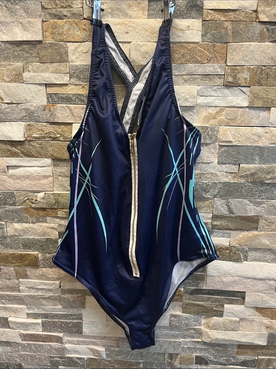 Not brand Other - Women’s Navy One-Piece Swimsuit with Front Zip and Pastel Accent Print